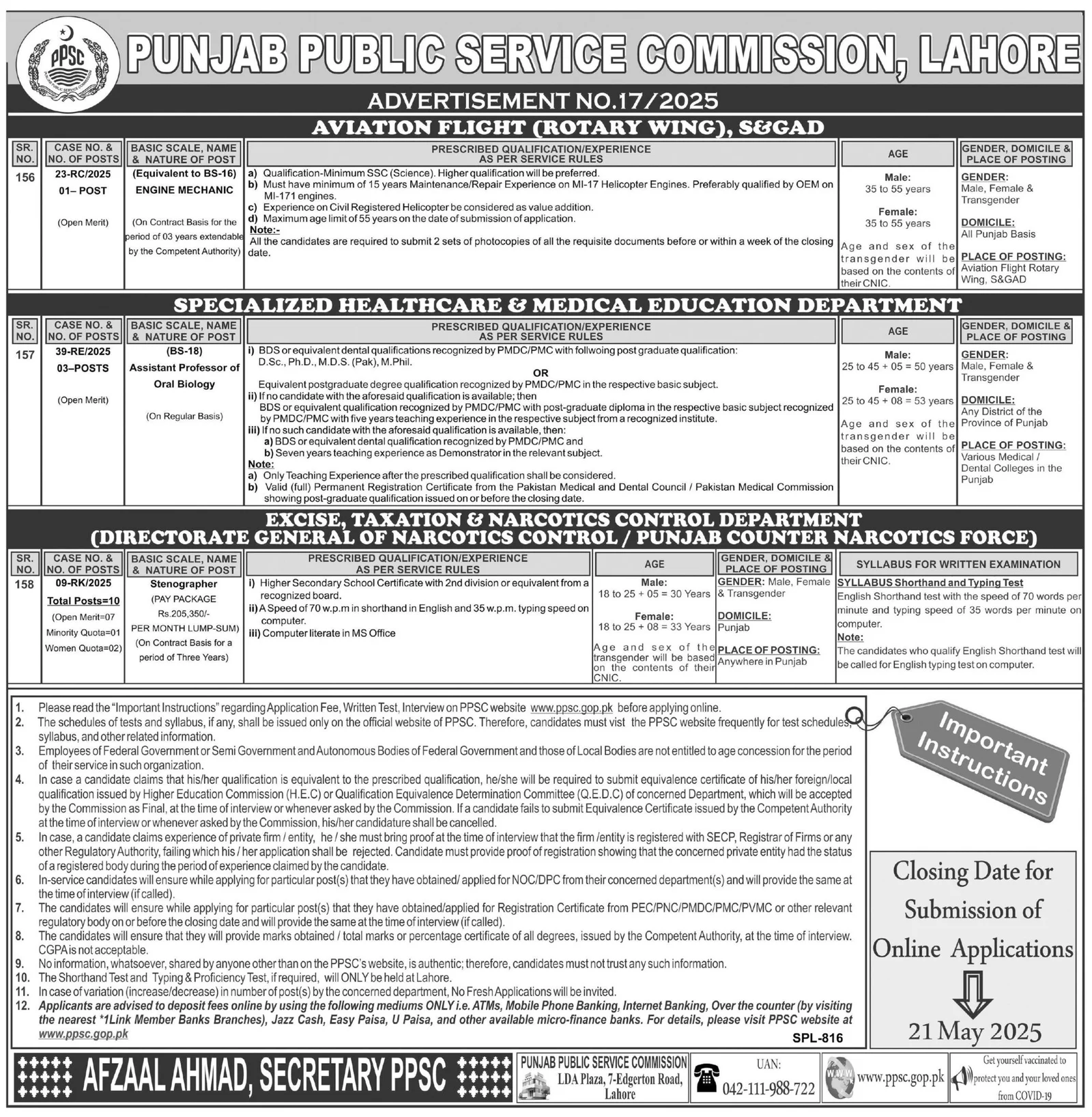 Punjab Public Service Commission (PPSC) Jobs Advertisement No. 17 – May 2025