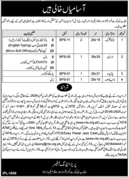 Punjab Labour Court Jobs May 2025 Advertisement